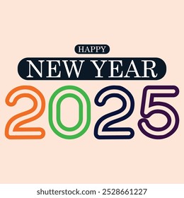 2025 Happy New Year logo text. 2025. Design for Brochure Design Template, Card, Banner or social media. Christmas element vector illustration labels black and gold color.