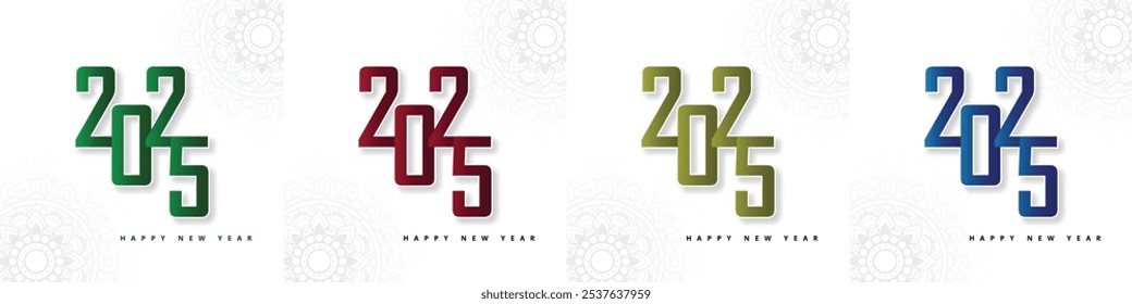 2025 Happy New Year logo text design on black background and white background