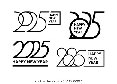 2025 Happy New Year logo template. One color emblem with text. Stock vector illustration.