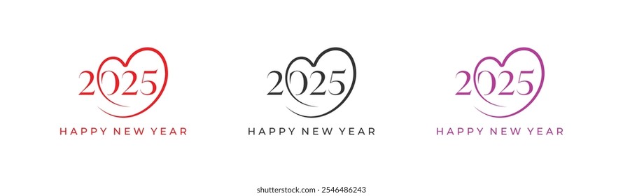 2025 Happy New Year Logo Design, 2025 love logo, modern 2025 logo, Happy New Year 2025. 