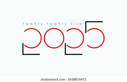 2025 happy new year modern design , simply , black and red 2025 number design isolated in white ,design for card, banner, backdrop etc