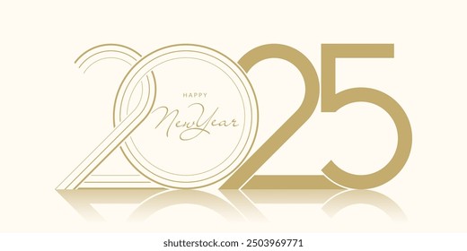 2025 Happy New Year. 2025 modern text vector luxury design gold color.