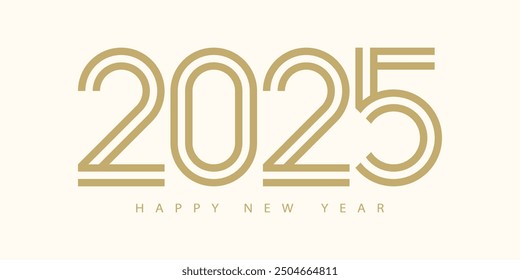 2025 Happy New Year. 2025 modern text vector luxury design gold color.