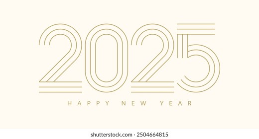 2025 Happy New Year. 2025 modern text vector luxury design gold color.