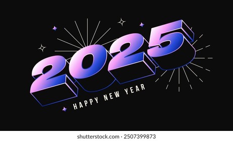 2025 happy new year modern background with gradient 3d numbers. Holiday design for banners, posters. Vector illustration
