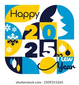 2025 Happy New Year modern geometric attern - Template for Christmas flyer, greeting card, brochure. Vector template