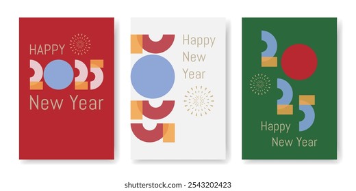 2025 feliz año nuevo Plantilla de diseño de arte moderno para tarjeta de felicitación, póster, Anuncio de Web. Diseño de estilo moderno geométrico