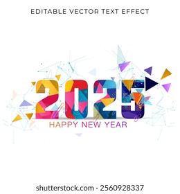 2025 Happy New Year- Modern technology concept with abstract, colorful, geometric, techno, pattern design.