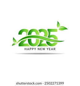 2025 Happy new year with natural green leaves design. 2025 New year natural vector illustration