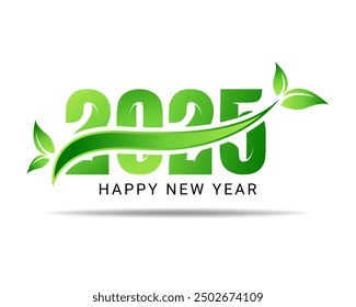 2025 Happy new year natural green leaves design. Greetings and invitations 2025 vector illustration