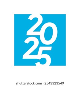 2025 Happy New Year negative logo text design on black background and white background
