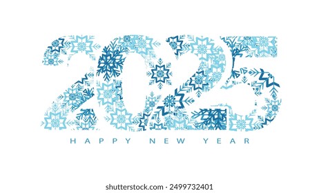 2025. Happy New Year 2025 numbers design. Business diary cover for 2025. silhouette of snowflakes, holiday. Design template for brochure, card, banner, postcard. Vector illustration white background
