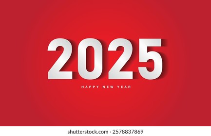 2025 Happy New Year on red background, 2025 text design, vector illustration, 2025 number design, Creative design for Greeting 