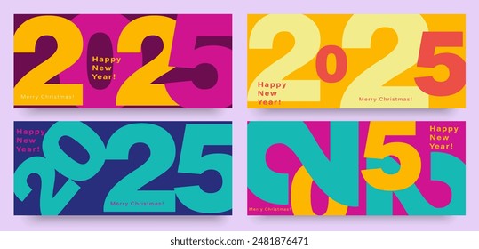 2025 Happy New Year Poster Set. Creative Typography Design Templates for Celebration and Corporate Use. Modern 2025 New Year Posters for Branding, Covers, Banners, and Cards