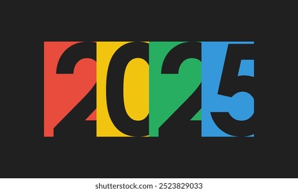 2025 happy new year poster, greeting card or social media post template, black background vector illustration