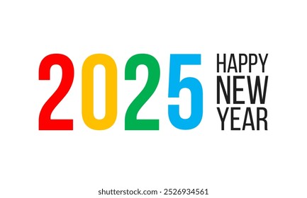 2025 happy new year poster, greeting card or social media post template, white background vector illustration