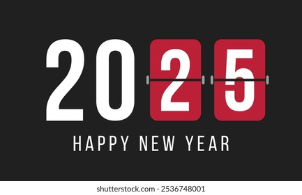 2025 happy new year poster, greeting card or social media post template, black background vector illustration