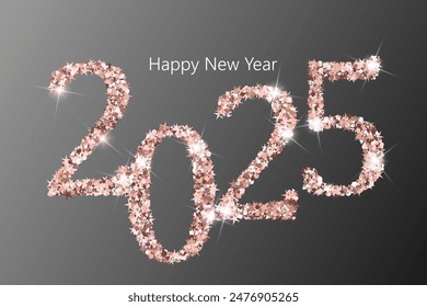 2025 Happy New Year premium vector greeting card. Confetti particles font calligraphy. Happy New Year wishes, 2025 of confetti scatter. Luxury banner.