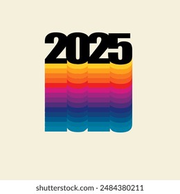 2025. Happy New Year. Psychedelic inscription in postmodern style. For your design of posters, web, printing.
