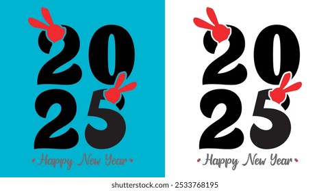 2025 Happy New Year Rabbit Element Typography Logo Design Vector.