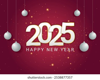 2025 Happy New Year Red Gradient Background with Ornaments