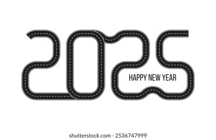 2025 happy new year road poster, way forward template, business strategy line art