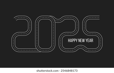 2025 happy new year road poster, way forward template, business strategy line art