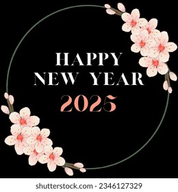 2025 HAPPY NEW YEAR script text hand lettering. Design template Celebration typography poster, flower art vector illustration eps 10 file format