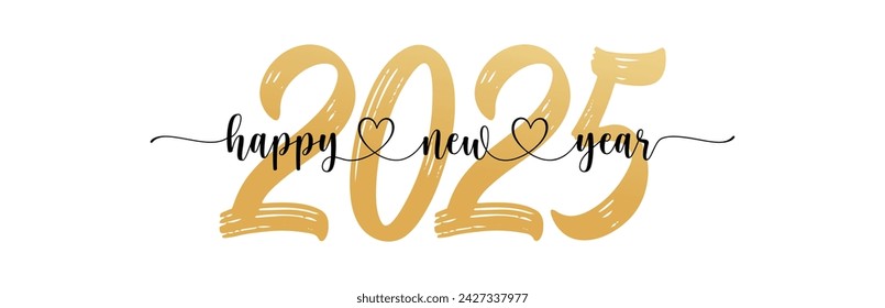 2025 Happy New Year script text hand lettering. Design template Celebration typography poster, banner or greeting card for Merry Christmas and happy new year. hand drawn lettering on white background.