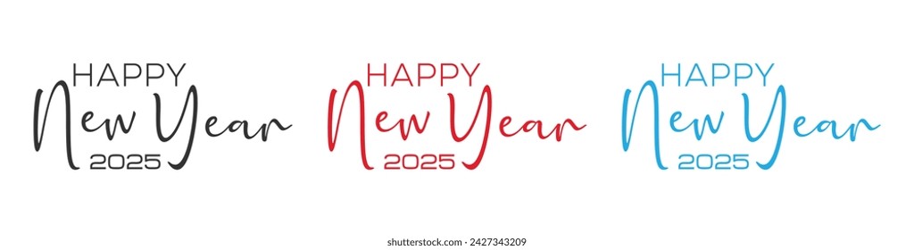 2025 Happy New Year script text hand lettering. Design template Celebration typography poster, banner or greeting card for Merry Christmas and happy new year. Isolated on white background. EPS 10.