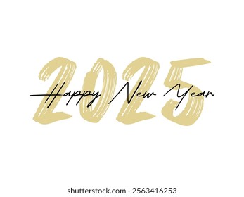 "2025 Happy New Year" script text hand lettering. Welcome 2025, Hello 2025. Greeting Card Vector Eps 10