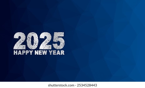 2025 Happy New Year silver symbol with blue low poly background. Gradient triangle pattern. Vector illustration for winter holiday, celebration, decoration, design, business, presentation