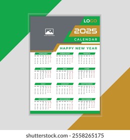 2025 Happy New Year Single Page Calendar Design Template, 2025 Calendar Design Ready For Print