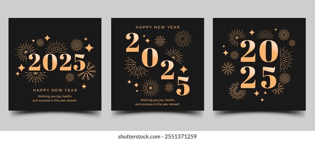 2025 Happy new year square background design vector. Usable for social media post, greeting card, invitation, cover, banner.