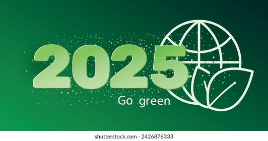 2025 Feliz año nuevo. Concepto de desarrollo sostenible. Energía ecológica y negocios responsables. Ilustración vectorial sobre fondo verde