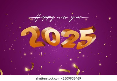 2025 happy new year template banner with modern 3d text effect and beautiful luxury shiny ornament abstract gradient purple background design