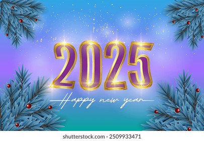2025 happy new year template banner with modern 3d text effect and beautiful luxury shiny ornament abstract gradient blue background design 1