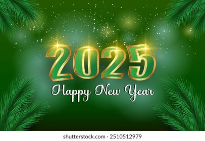 2025 happy new year template banner with modern 3d text effect and beautiful sparkle luxury shiny ornament abstract gradient green background design 8