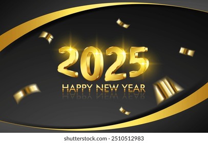 2025 feliz ano novo modelo banner com efeito de texto 3d moderno e brilho bonito luxo brilhante ornamento abstrato gradiente preto fundo design 16