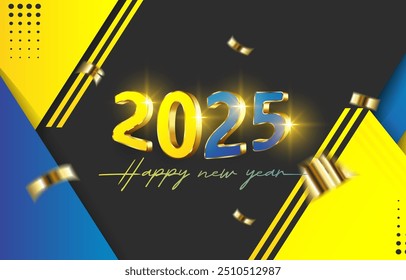 2025 feliz ano novo modelo banner com efeito de texto 3d moderno e brilho bonito luxo brilhante ornamento abstrato gradiente azul fundo design 16