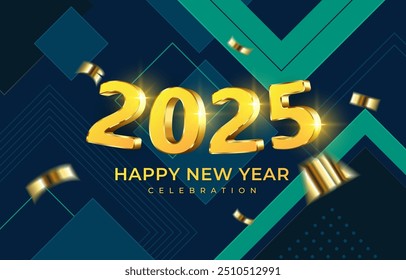 2025 happy new year template banner with modern 3d text effect and beautiful sparkle luxury shiny ornament abstract gradient blue background design 13