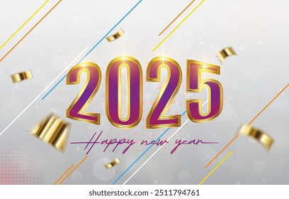 2025 happy new year template banner with modern 3d text effect and beautiful sparkle luxury shiny ornament abstract gradient purple background design 21