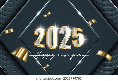 2025 happy new year template banner with modern 3d text effect and beautiful sparkle luxury shiny ornament abstract gradient silver background design 21