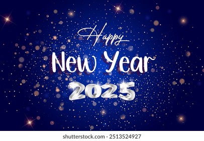 2025 happy new year template banner with modern 3d text effect and beautiful sparkle luxury shiny ornament abstract gradient blue background design 34