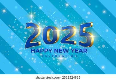 2025 happy new year template banner with modern 3d text effect and beautiful sparkle luxury shiny ornament abstract gradient blue background design 36