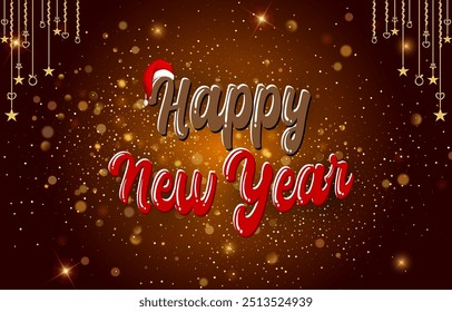 2025 happy new year template banner with modern 3d text effect and beautiful sparkle luxury shiny ornament abstract gradient brown background design 33