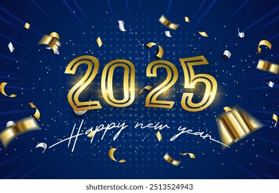 2025 happy new year template banner with modern 3d text effect and beautiful sparkle luxury shiny ornament abstract gradient blue background design 42