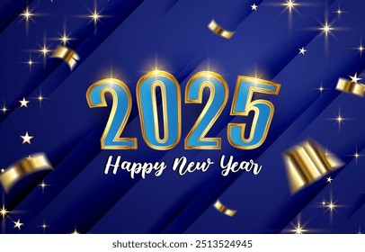 2025 happy new year template banner with modern 3d text effect and beautiful sparkle luxury shiny ornament abstract gradient blue background design 41