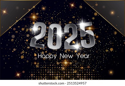 2025 happy new year template banner with modern 3d text effect and beautiful sparkle luxury shiny ornament abstract gradient black background design 37