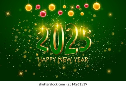 2025 happy new year template banner with modern 3d text effect and beautiful sparkle luxury shiny ornament abstract gradient green background design 23